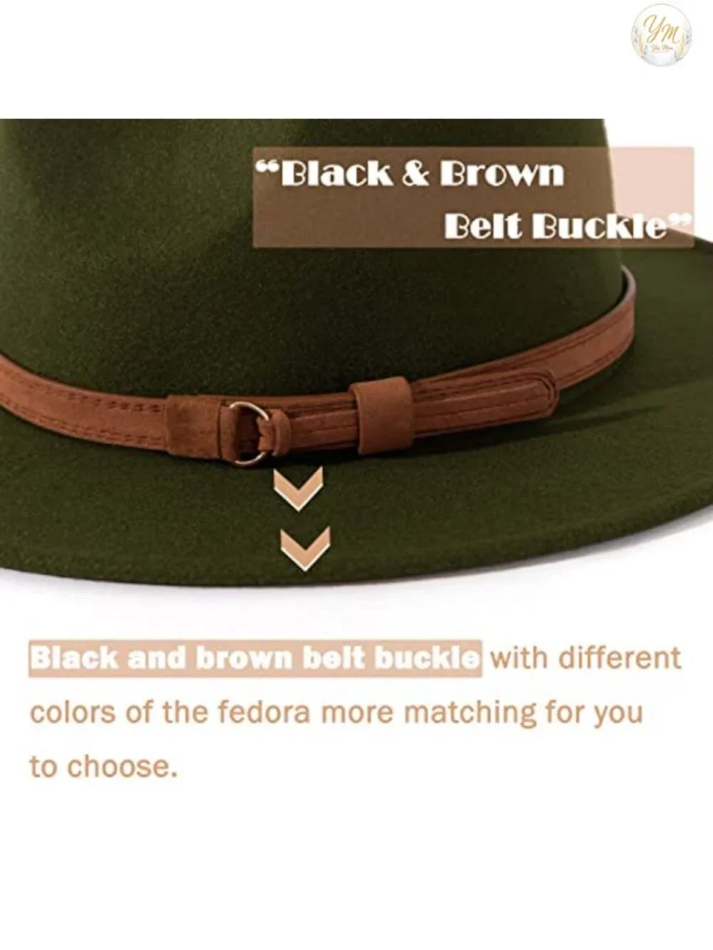 Vintage Wide Brim Fedora Hat with Belt Buckle, Cotton Polyester Blend,